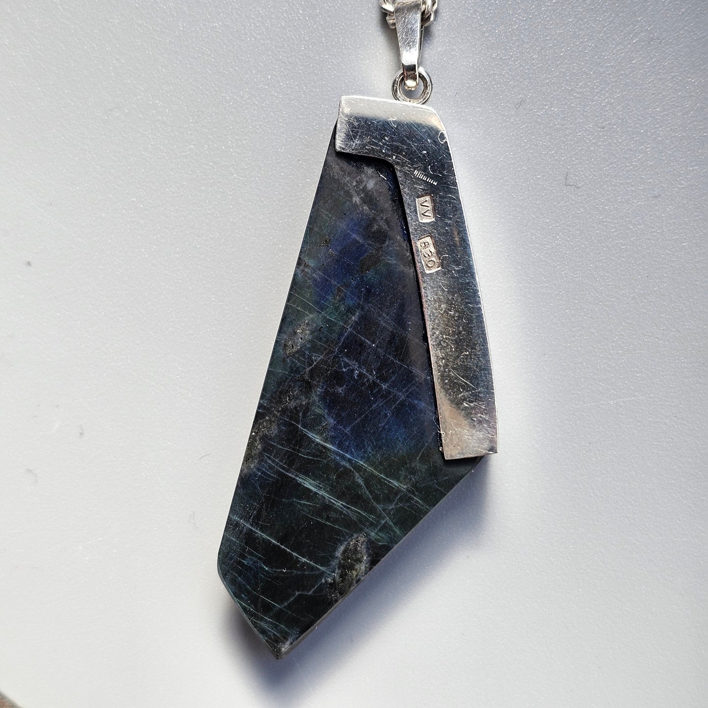 Contemporary Finnish Silver & Spectrolite Statement Necklace Pendant