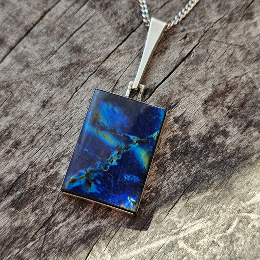 Modernist 1960s Silver & Spectrolite Necklace by Turun Hopea 1964