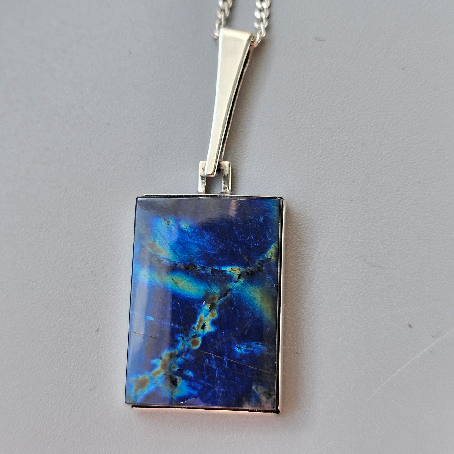 Modernist 1960s Silver & Spectrolite Necklace by Turun Hopea 1964