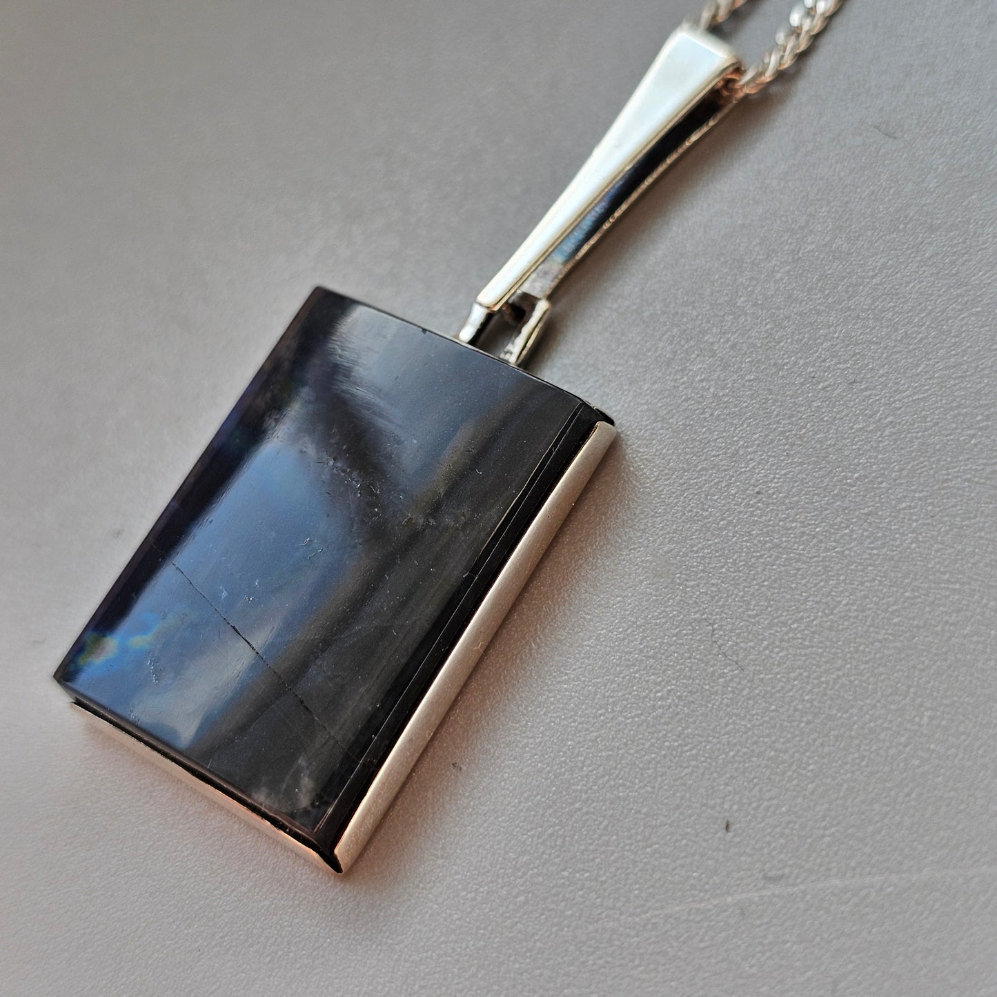 Modernist 1960s Silver & Spectrolite Necklace by Turun Hopea 1964