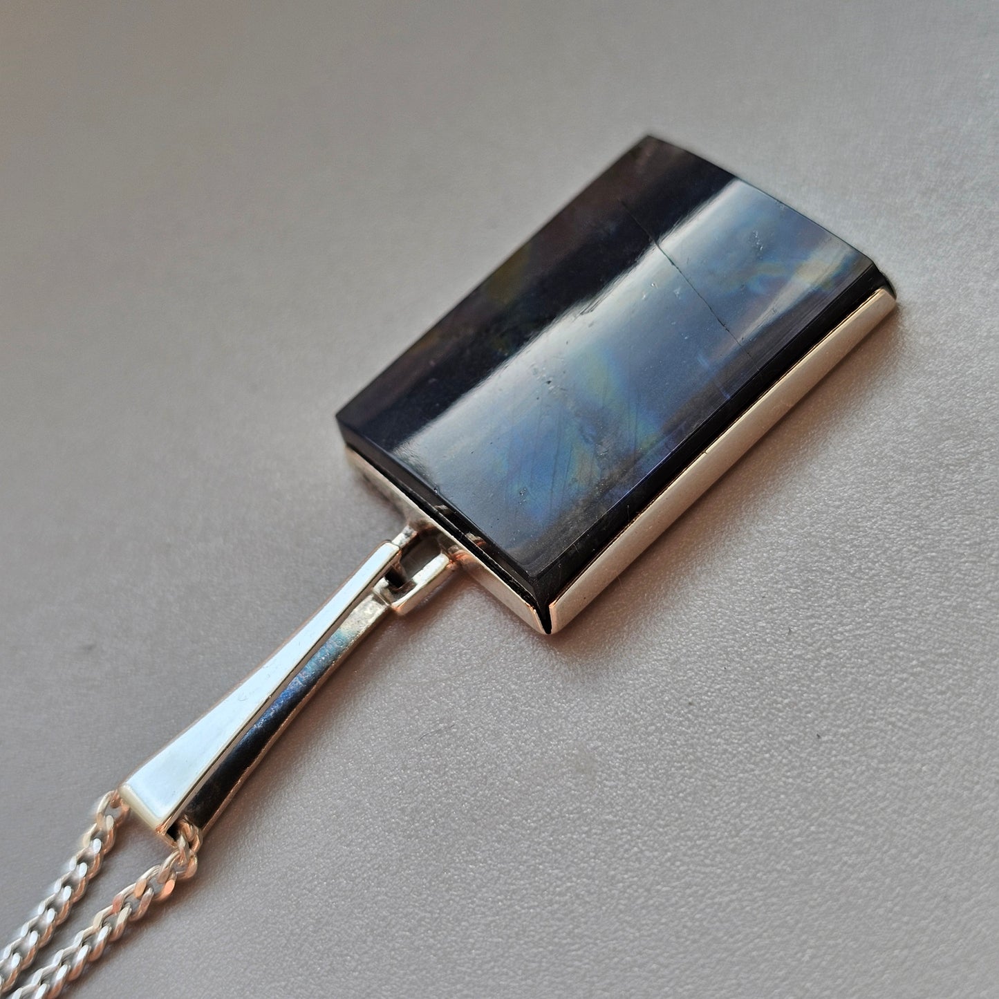 Modernist 1960s Silver & Spectrolite Necklace by Turun Hopea 1964