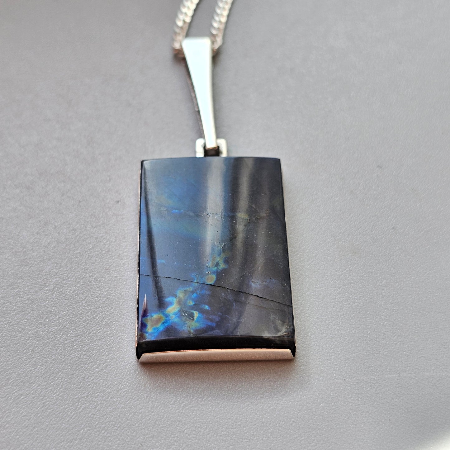 Modernist 1960s Silver & Spectrolite Necklace by Turun Hopea 1964