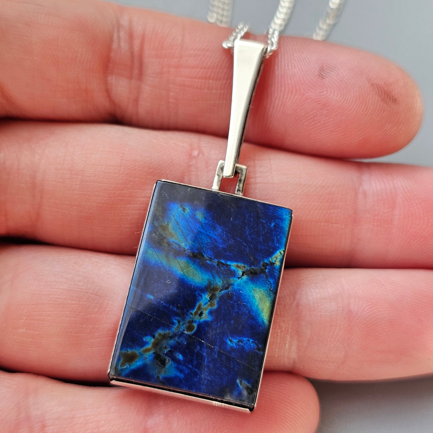 Modernist 1960s Silver & Spectrolite Necklace by Turun Hopea 1964