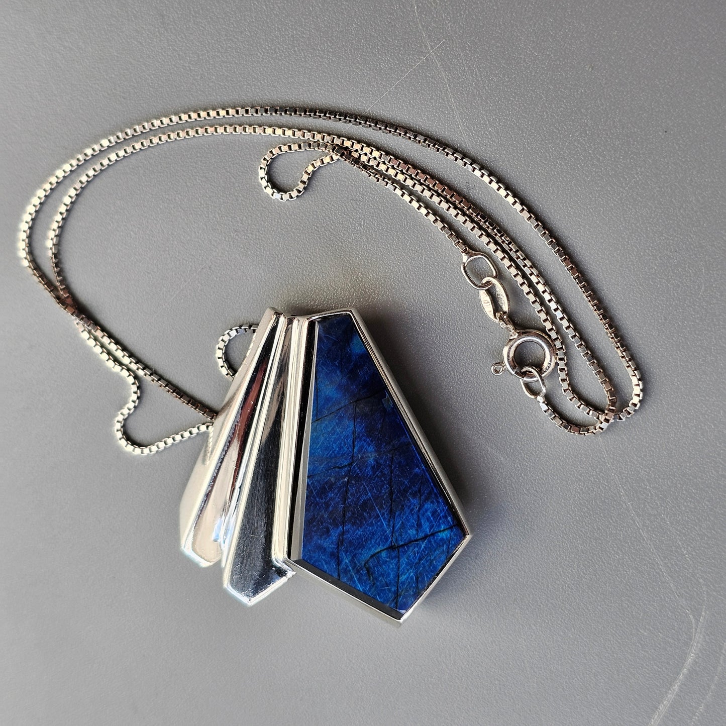 Vintage 1990s Sterling Silver & Spectrolite Necklace / Brooch by Urpo Kajander 1997
