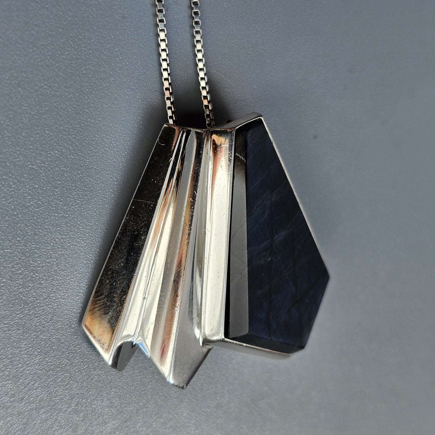 Vintage 1990s Sterling Silver & Spectrolite Necklace / Brooch by Urpo Kajander 1997