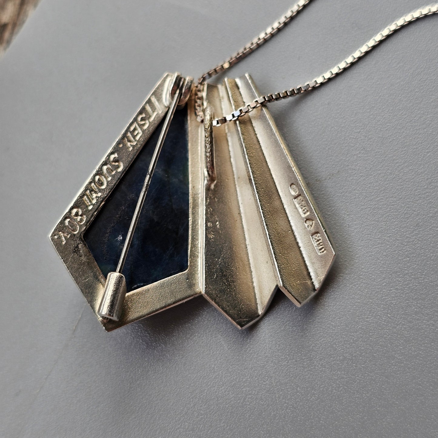 Vintage 1990s Sterling Silver & Spectrolite Necklace / Brooch by Urpo Kajander 1997