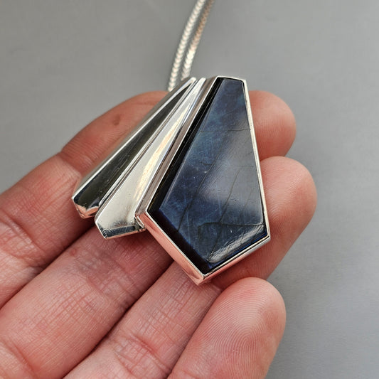 Vintage 1990s Sterling Silver & Spectrolite Necklace / Brooch by Urpo Kajander 1997