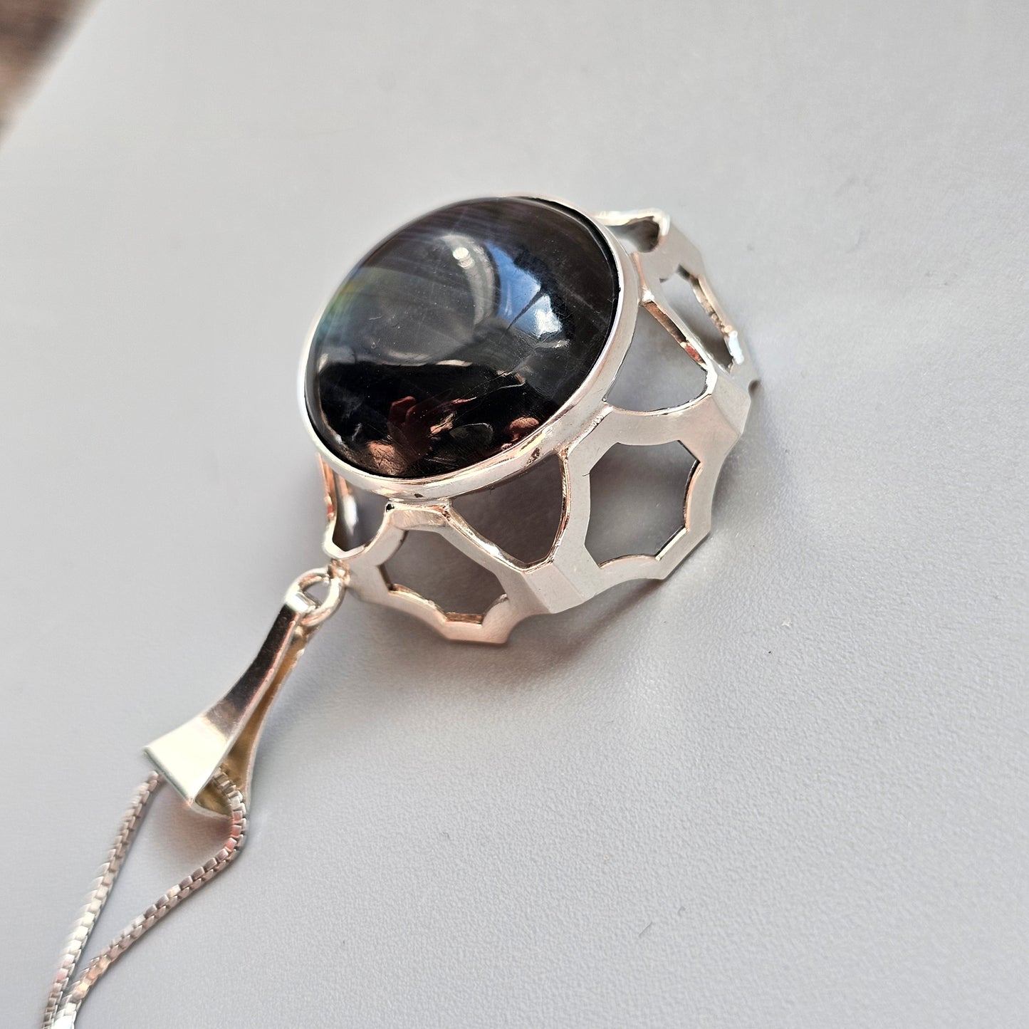 Vintage Modernist Sterling Silver & Spectrolite Necklace by Kultaseppa Salovaara 1977