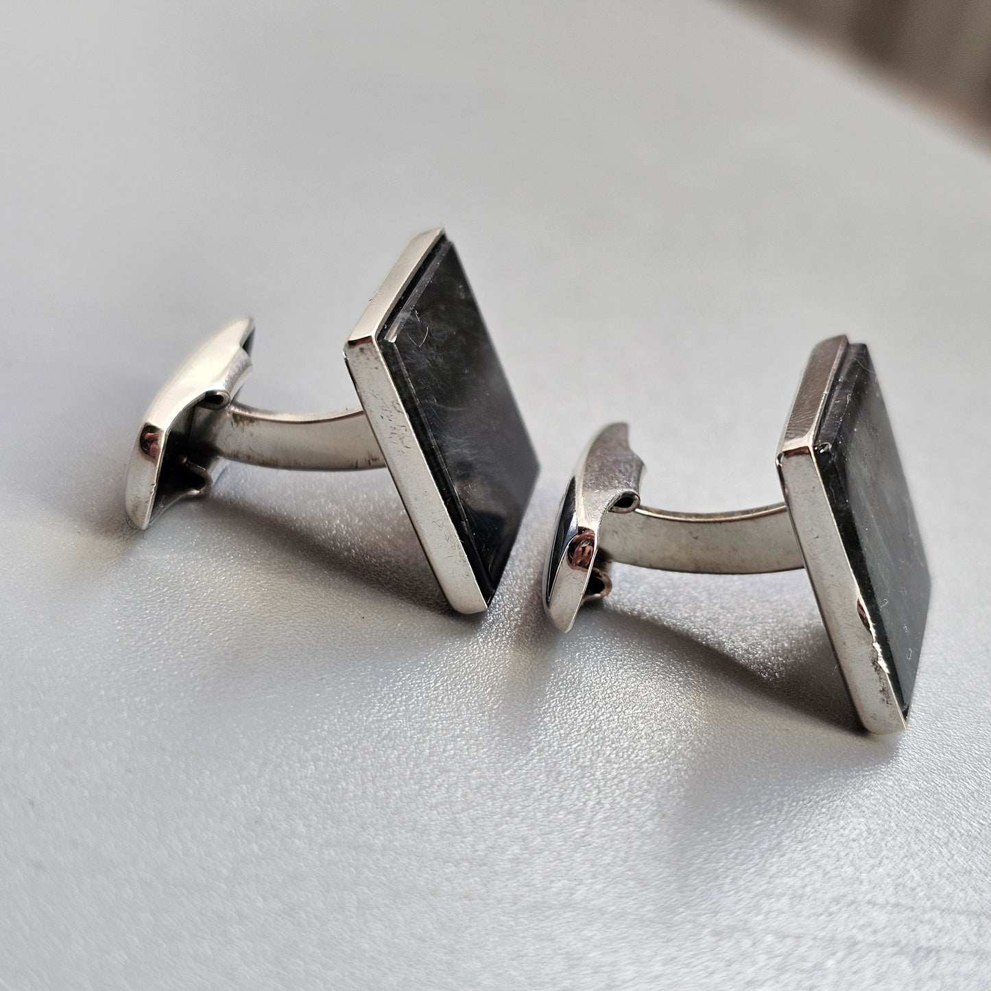 Vintage 1980s Silver & Spectrolite Square Cufflinks 1987