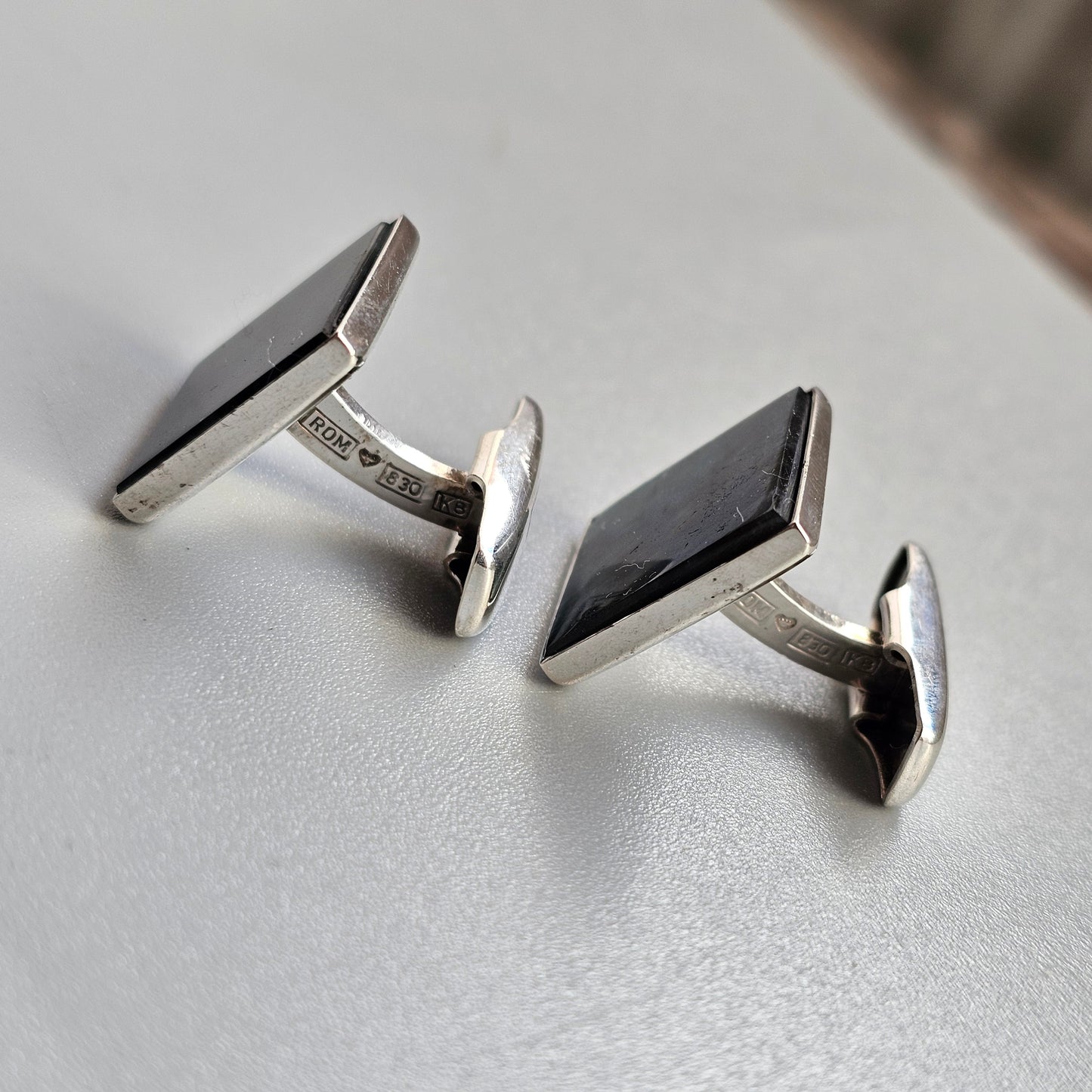Vintage 1980s Silver & Spectrolite Square Cufflinks 1987