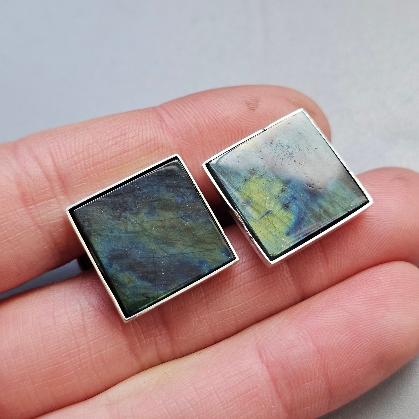 Vintage 1980s Silver & Spectrolite Square Cufflinks 1987