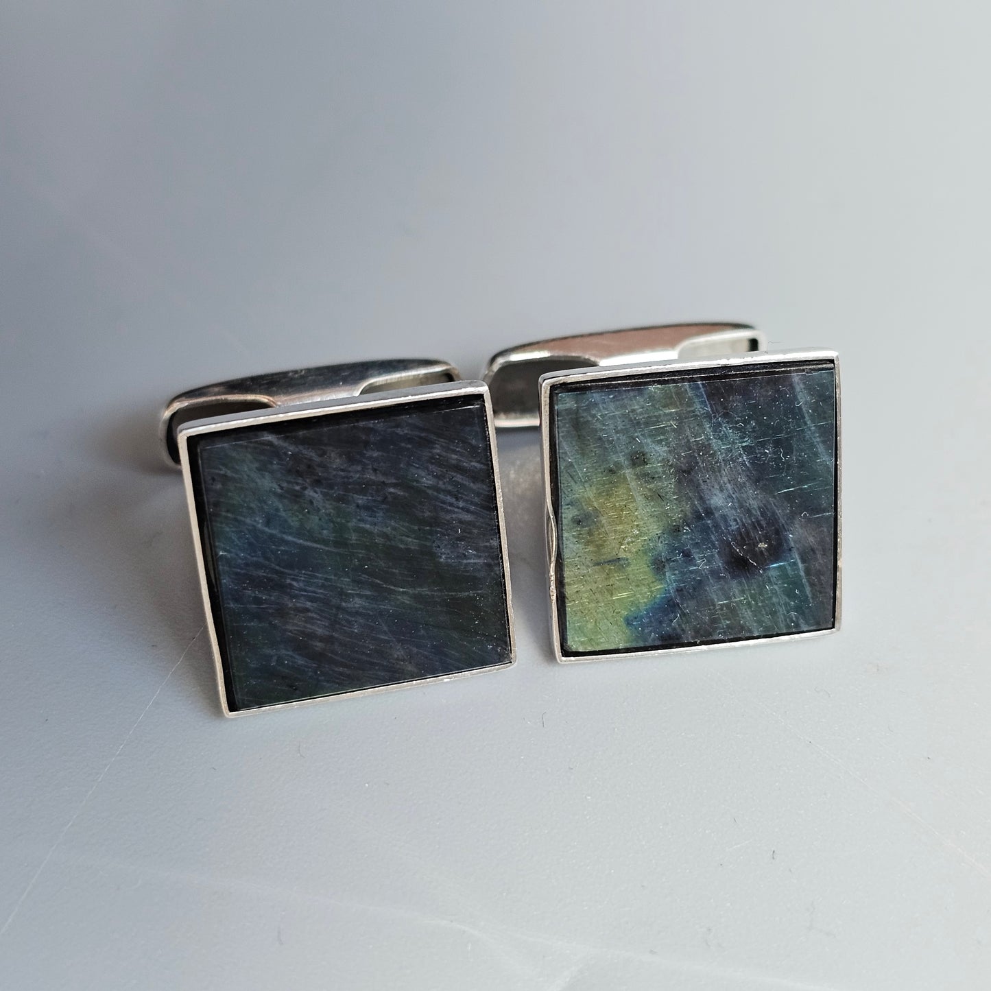 Vintage 1980s Silver & Spectrolite Square Cufflinks 1987