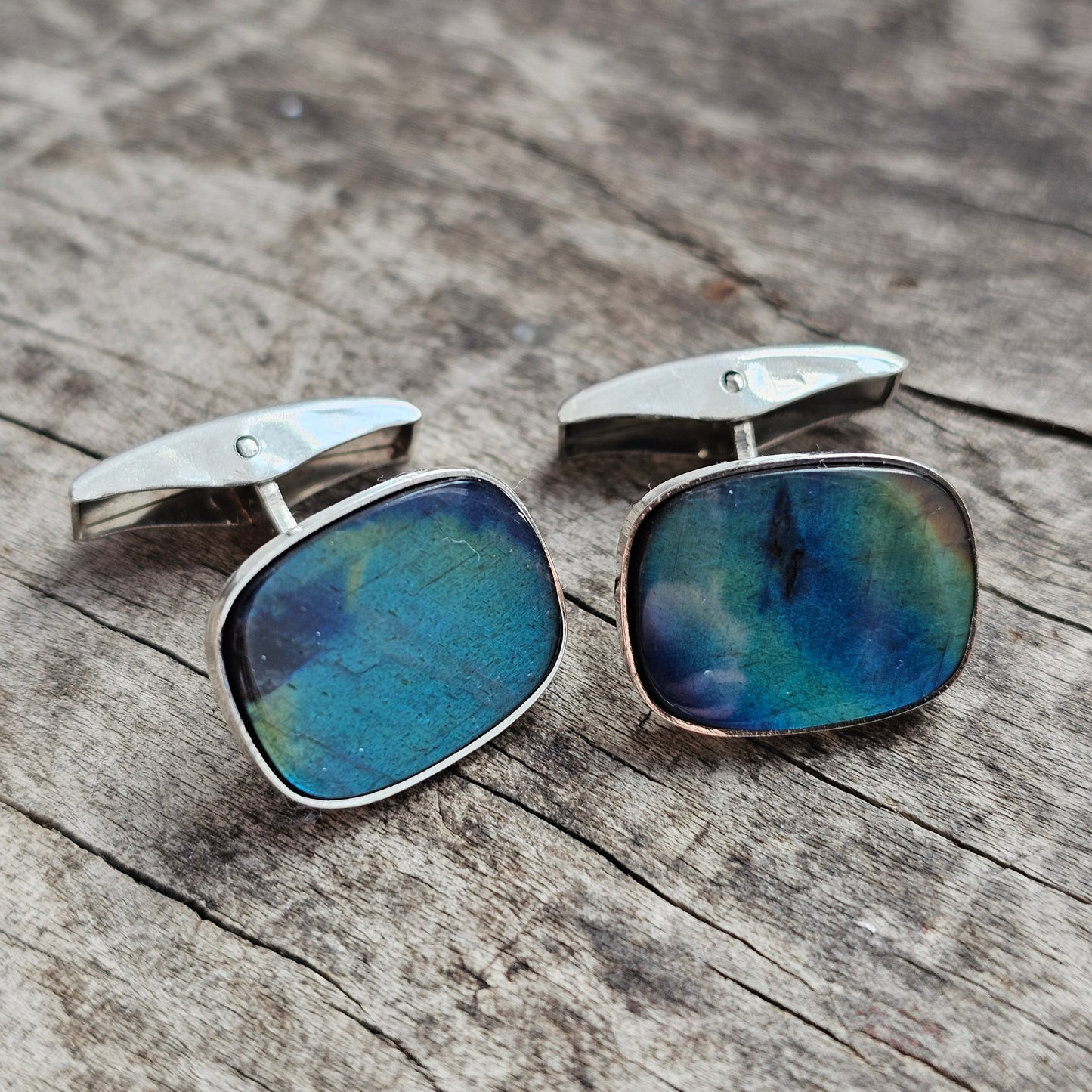Vintage Finnish Sterling Silver & Spectrolite Cufflinks