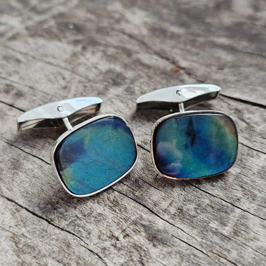 Vintage Finnish Sterling Silver & Spectrolite Cufflinks