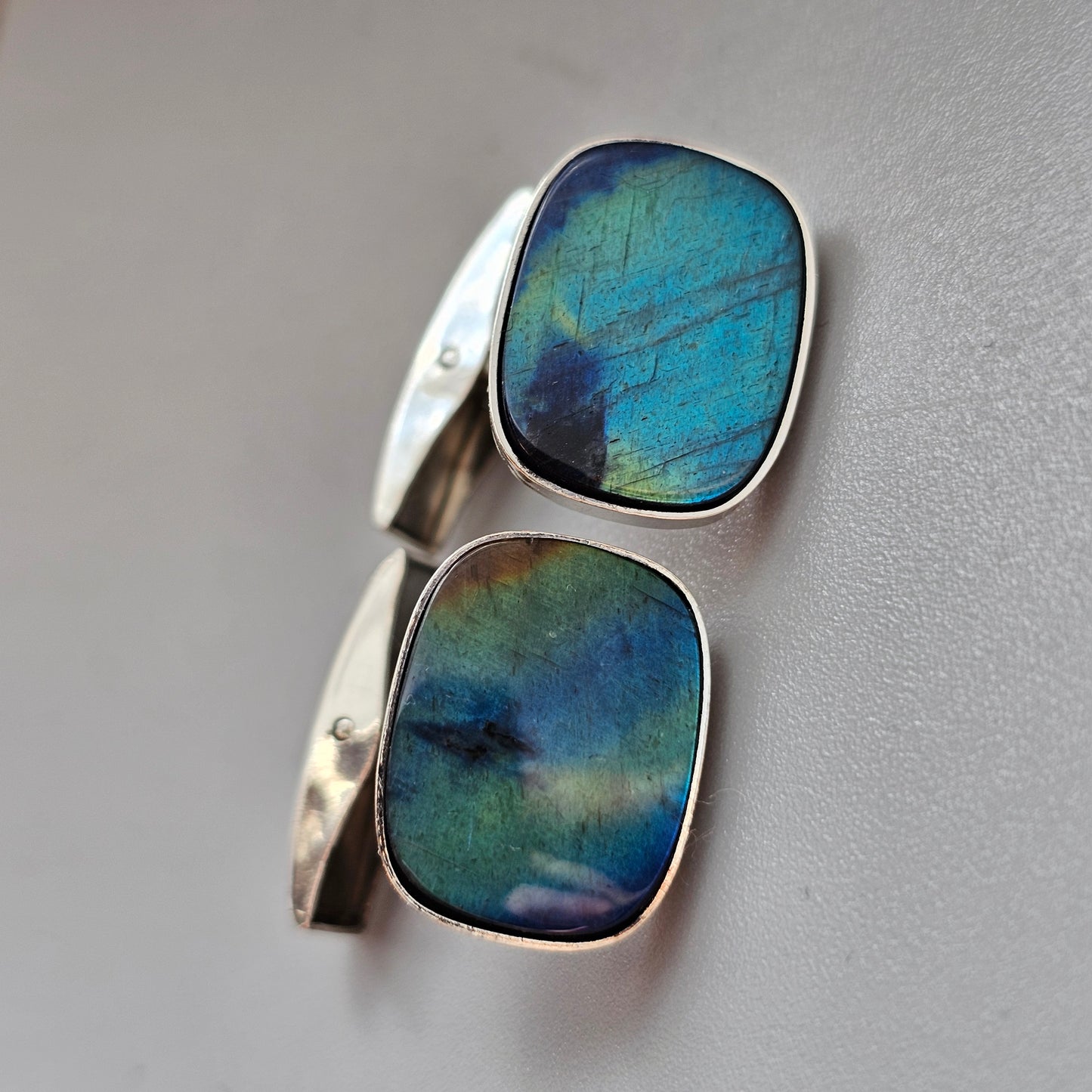 Vintage Finnish Sterling Silver & Spectrolite Cufflinks