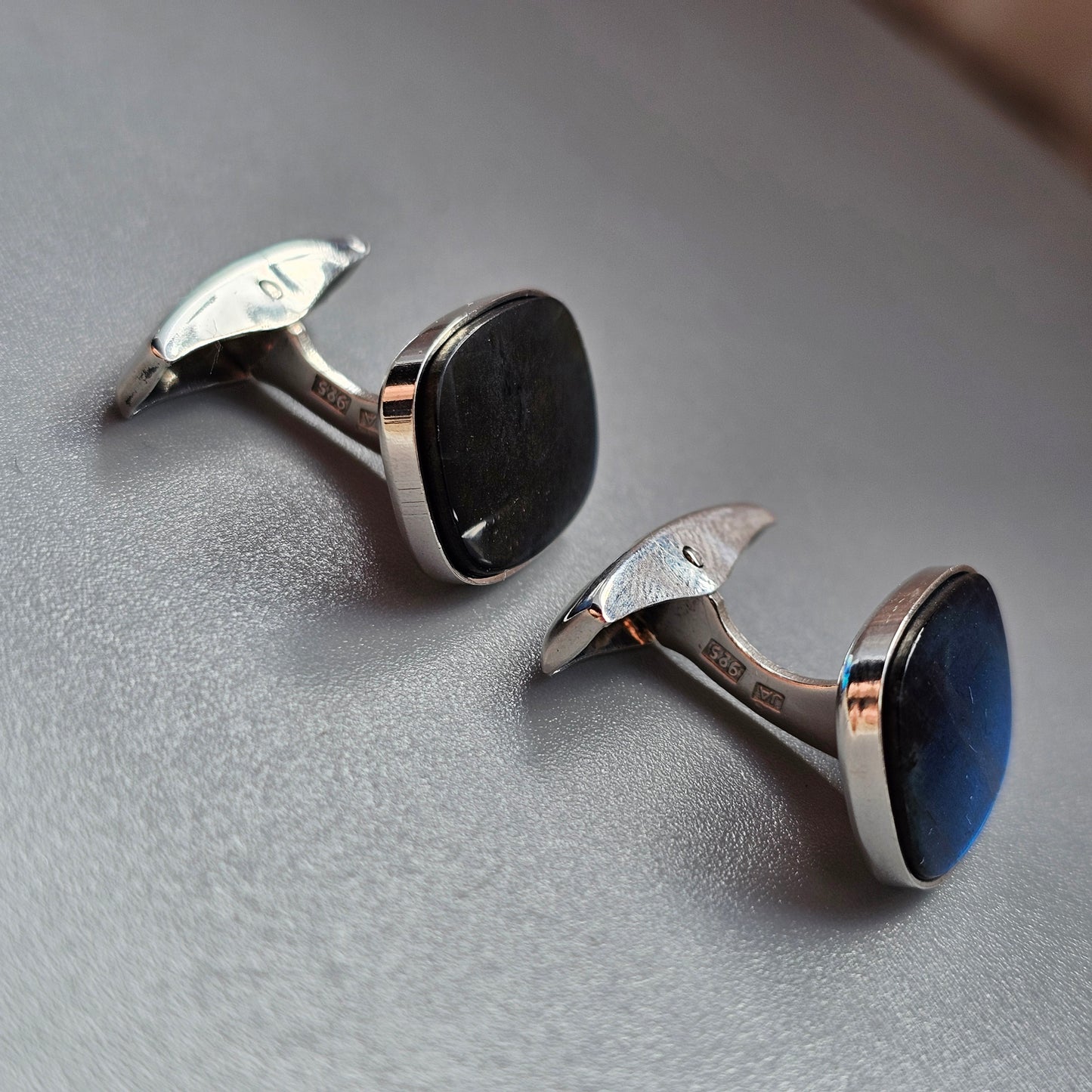 Vintage Finnish Sterling Silver & Spectrolite Cufflinks