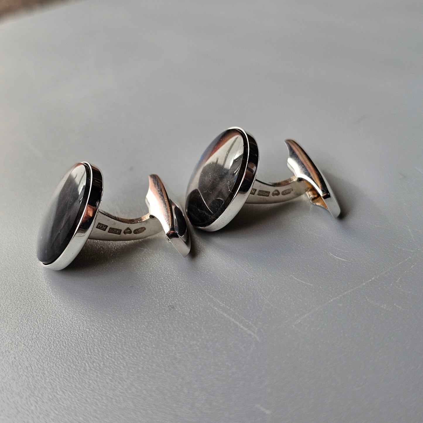 Vintage 1980s Round Sterling Silver & Spectrolite Cufflinks 1987