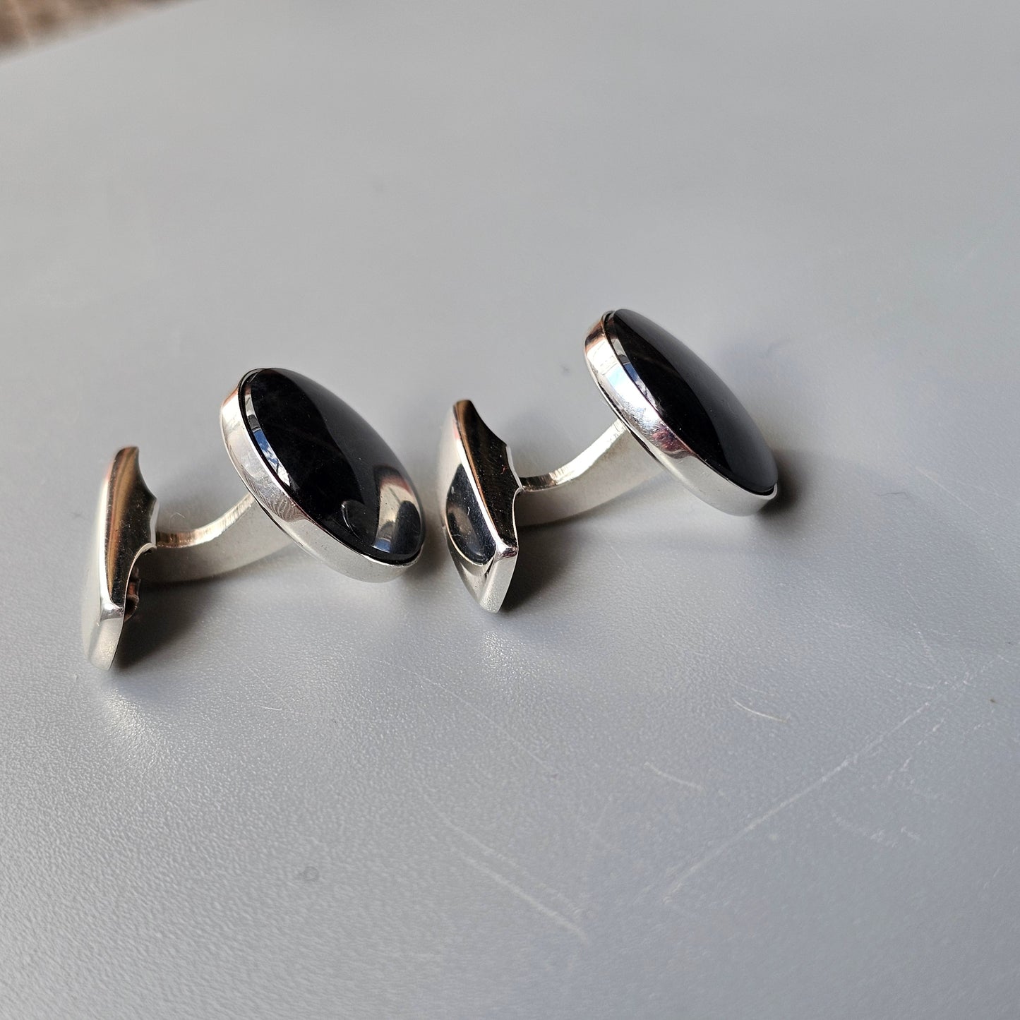 Vintage 1980s Round Sterling Silver & Spectrolite Cufflinks 1987