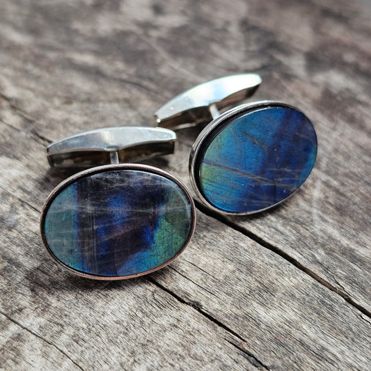 Oval Finnish Sterling Silver & Spectrolite Cufflinks
