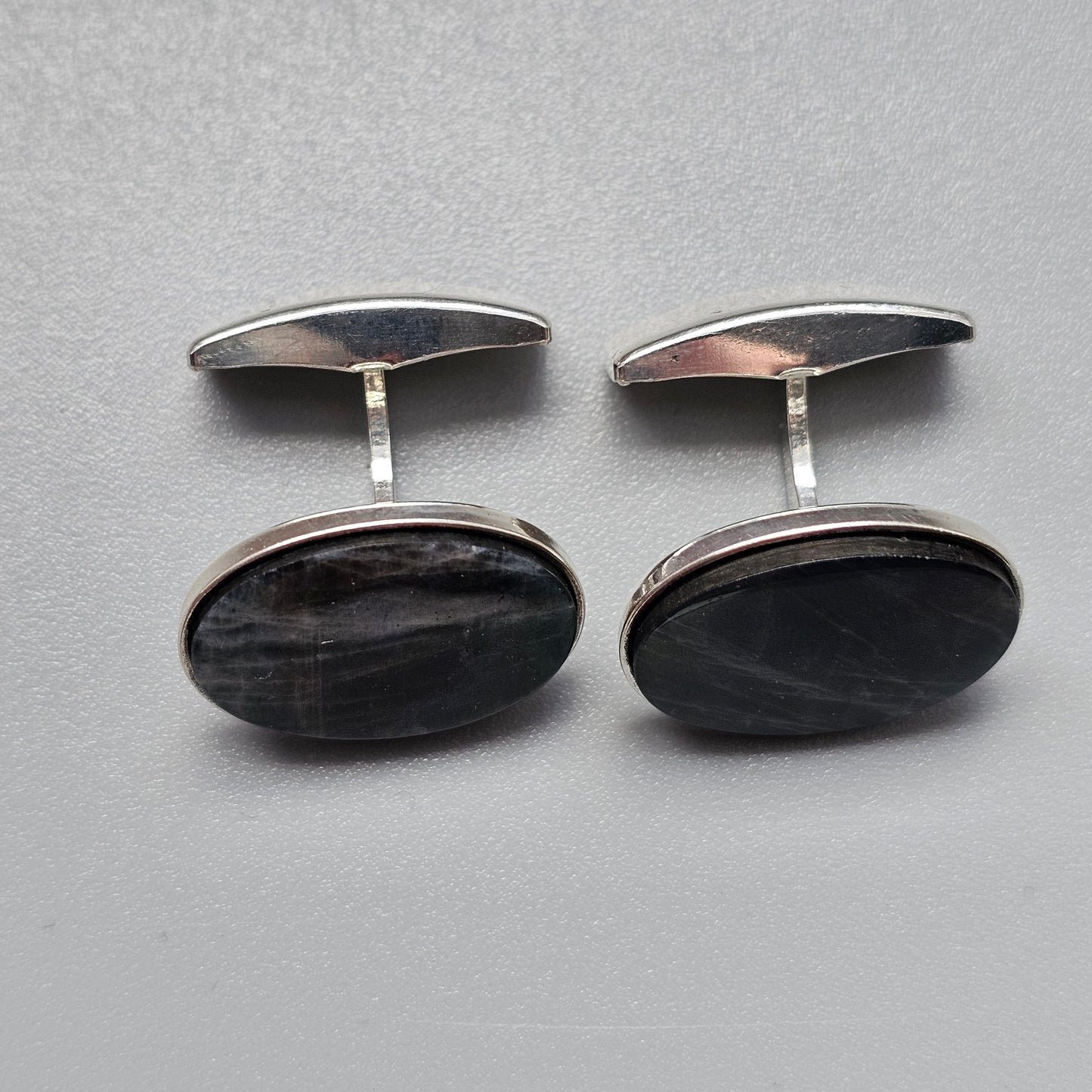 Oval Finnish Sterling Silver & Spectrolite Cufflinks