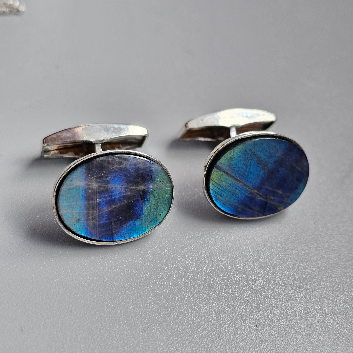 Oval Finnish Sterling Silver & Spectrolite Cufflinks