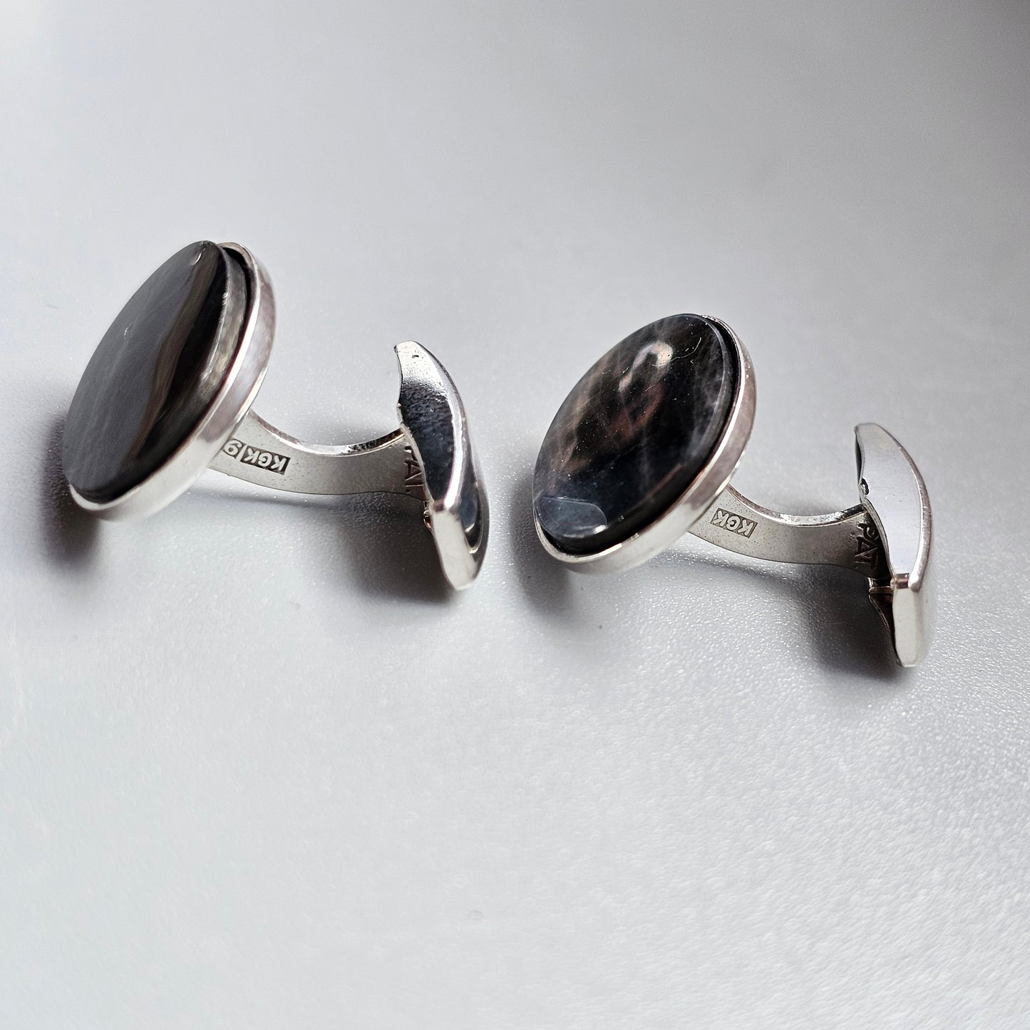 Oval Finnish Sterling Silver & Spectrolite Cufflinks