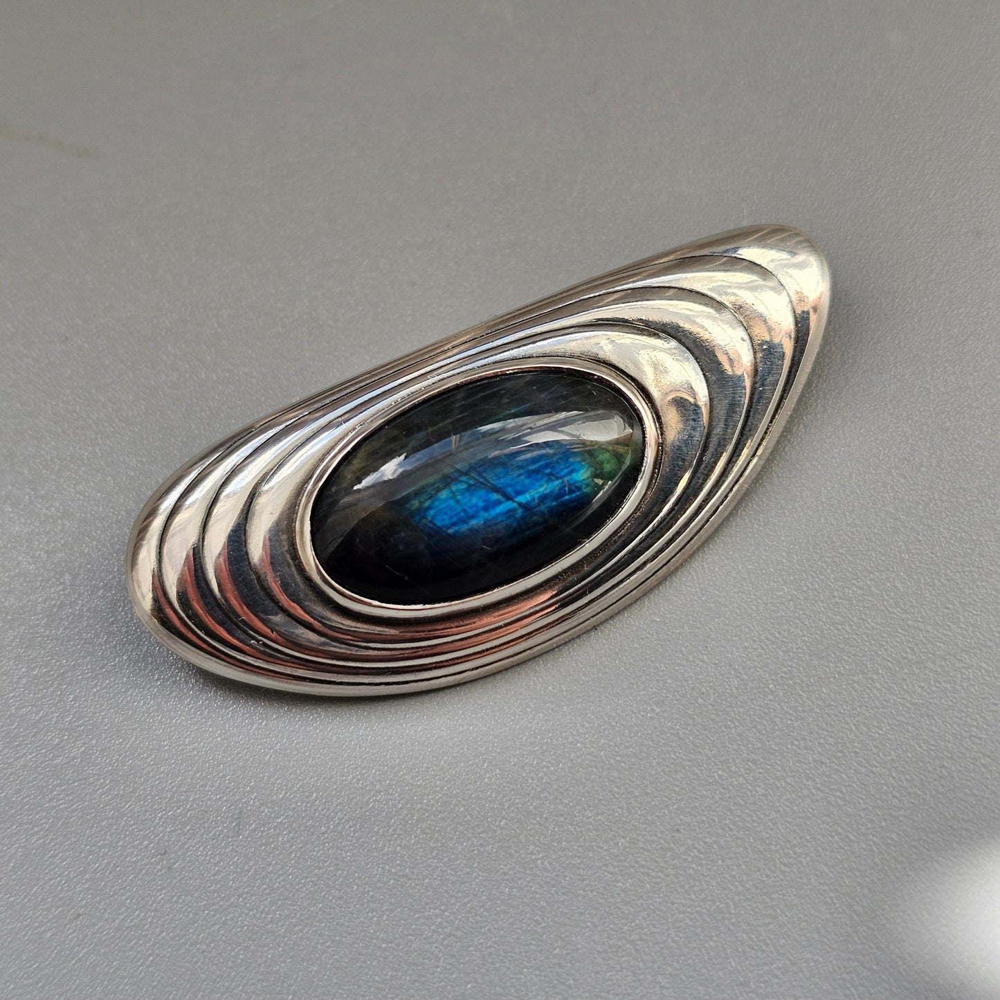 Vintage Modernist 1960s Silver & Spectrolite Brooch by Elis Kauppi Kupittaan Kulta