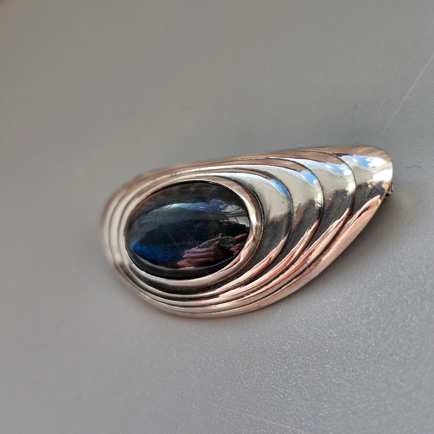 Vintage Modernist 1960s Silver & Spectrolite Brooch by Elis Kauppi Kupittaan Kulta