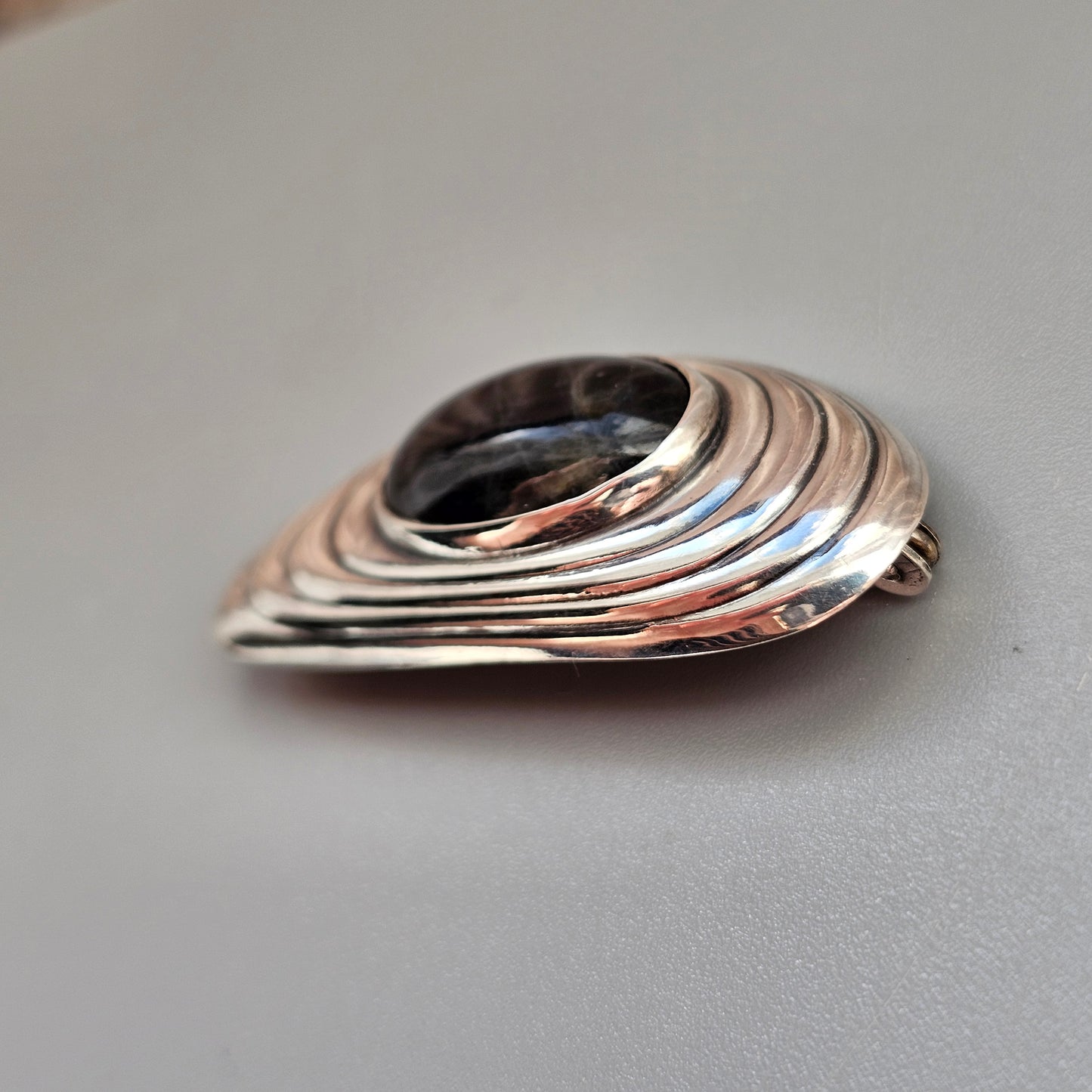 Vintage Modernist 1960s Silver & Spectrolite Brooch by Elis Kauppi Kupittaan Kulta