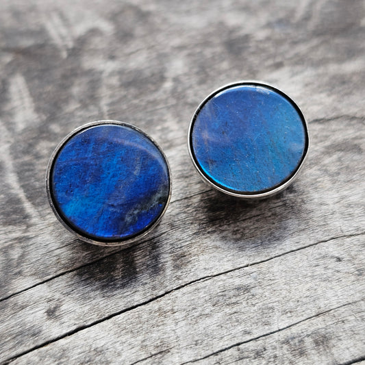 Finnish Sterling Silver & Spectrolite Round Clip On Earrings