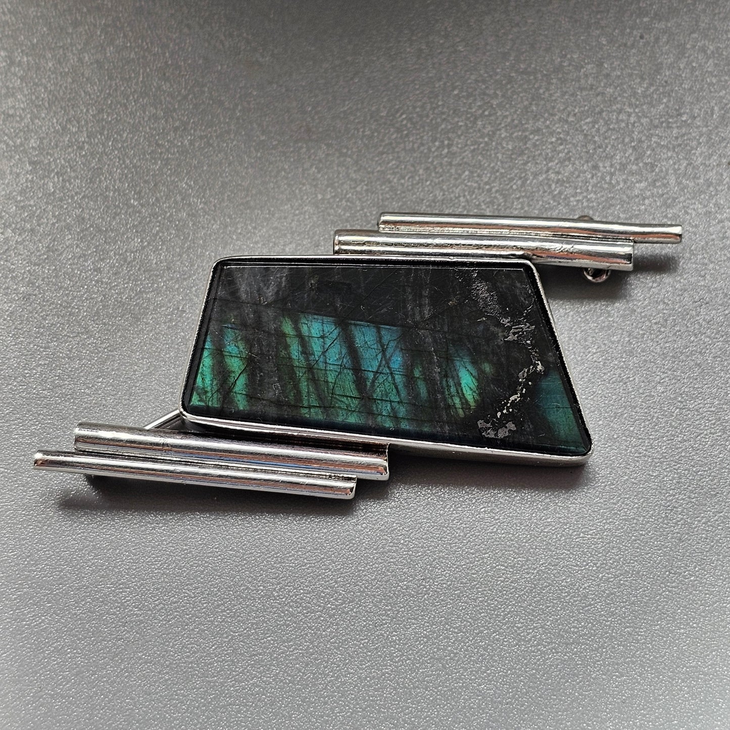 Vintage Modernist Finnish Sterling Silver & Spectrolite Brooch
