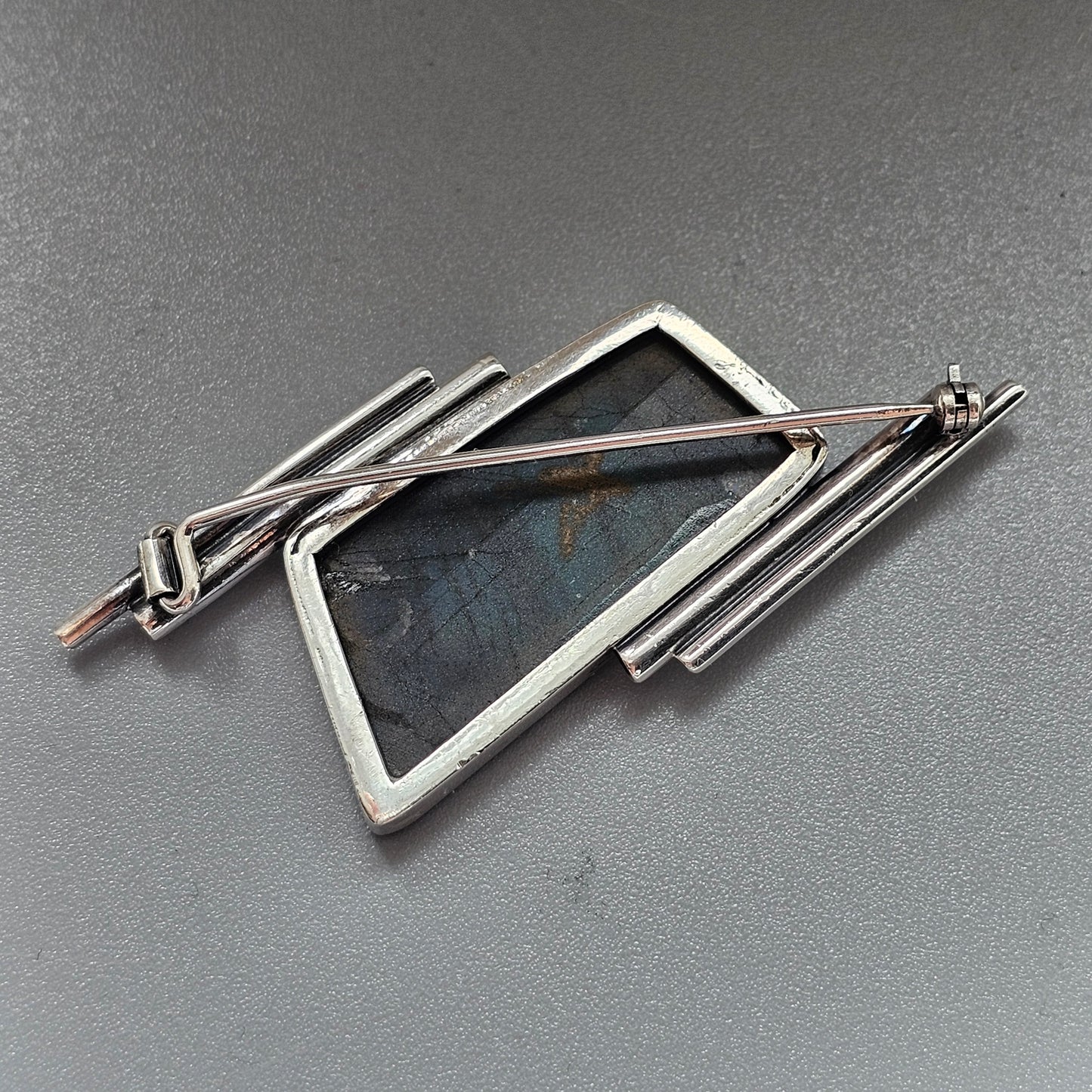 Vintage Modernist Finnish Sterling Silver & Spectrolite Brooch