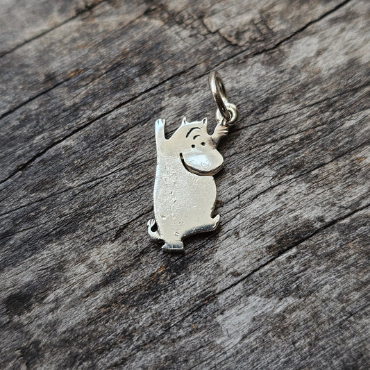 Vintage 1990s Finnish Sterling Silver Muumipeikko Moomintroll Necklace Pendant by Pirkko Roihu