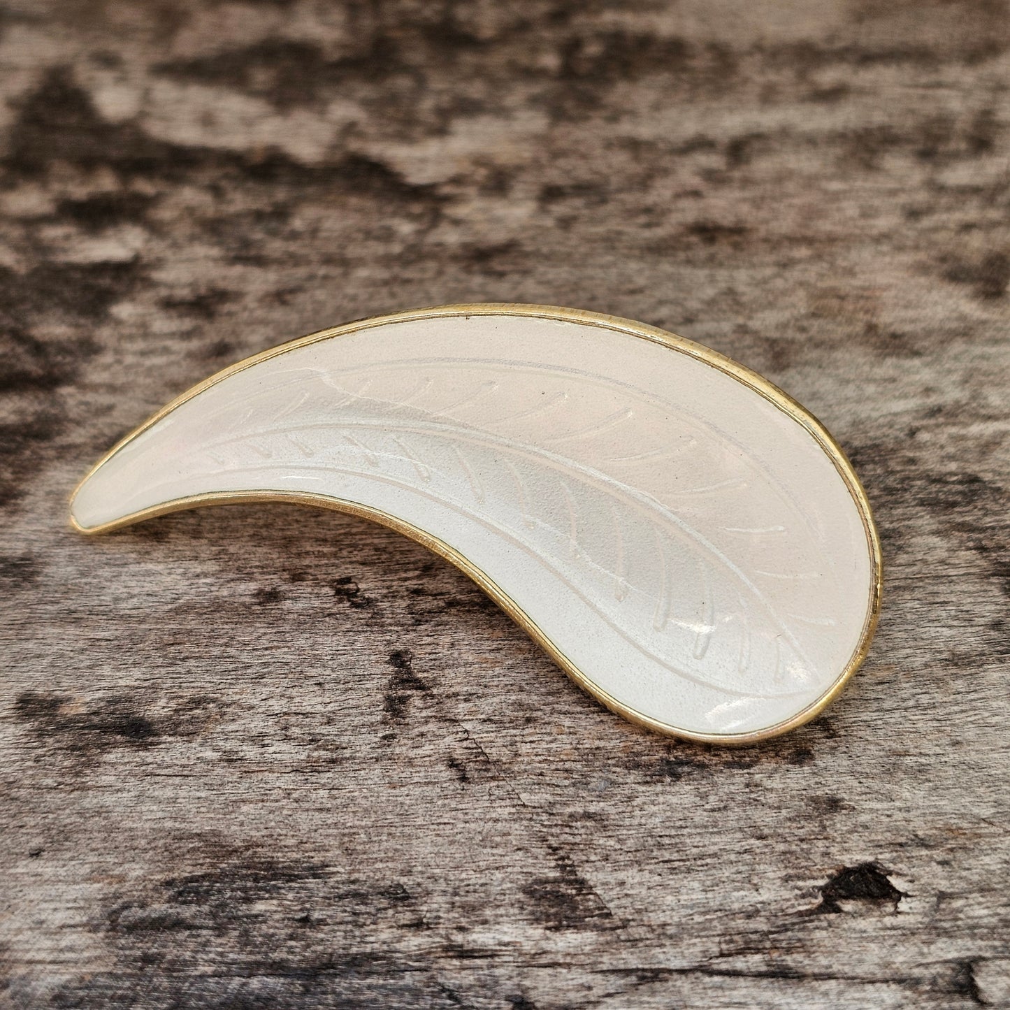 Vintage Scandinavian Sterling Silver White Enamel Leaf Brooch