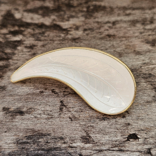 Vintage Scandinavian Sterling Silver White Enamel Leaf Brooch