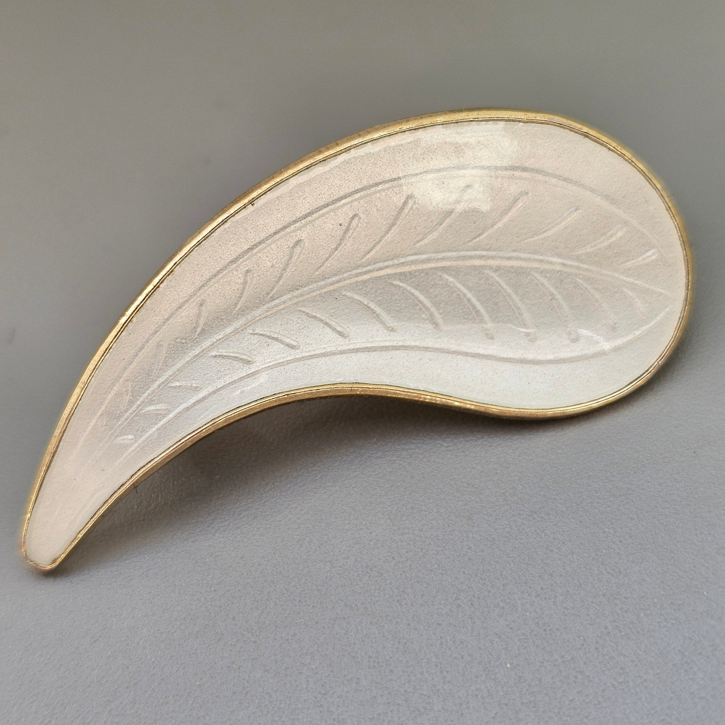 Vintage Scandinavian Sterling Silver White Enamel Leaf Brooch