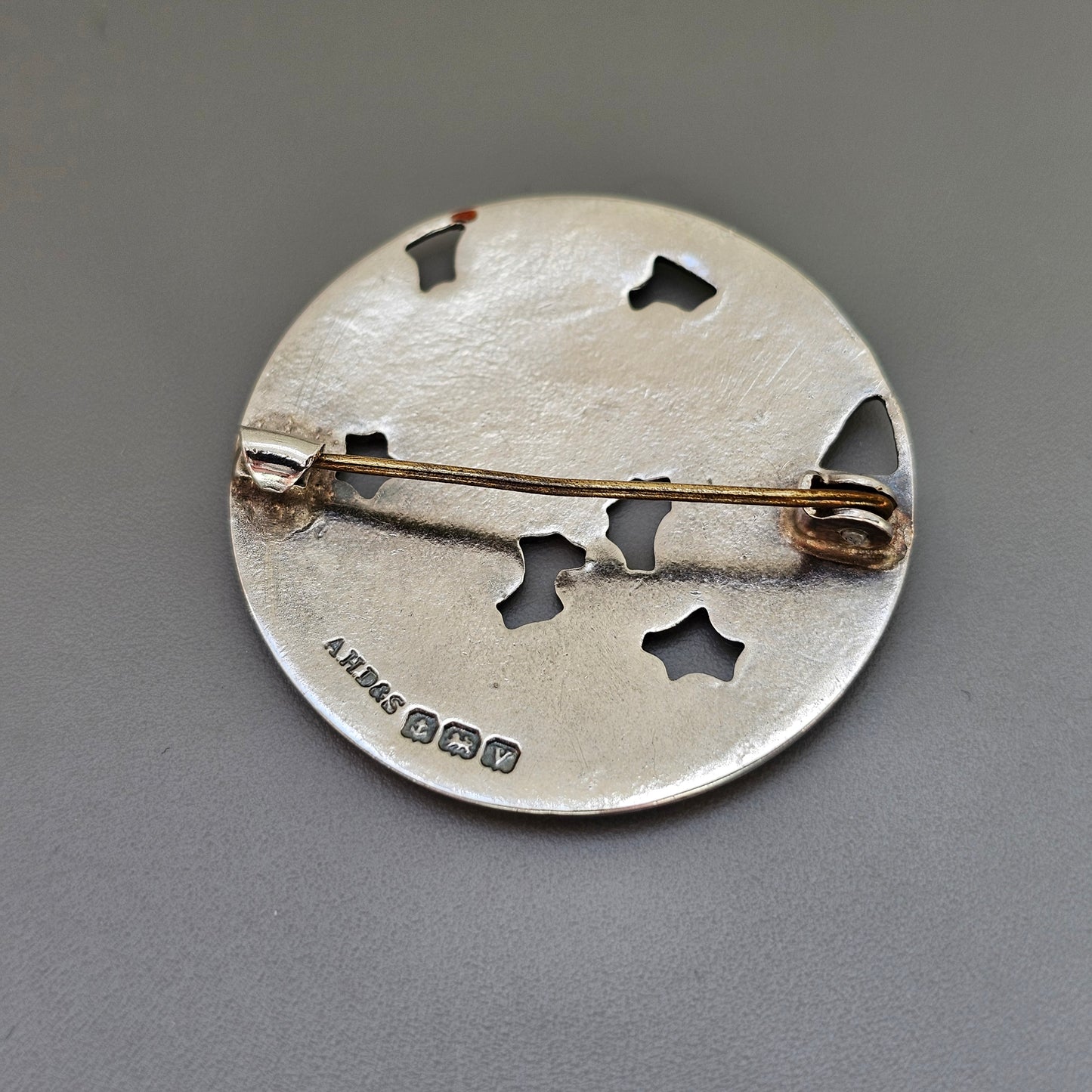 Vintage 1940s Sterling Silver & Enamel Flower Brooch