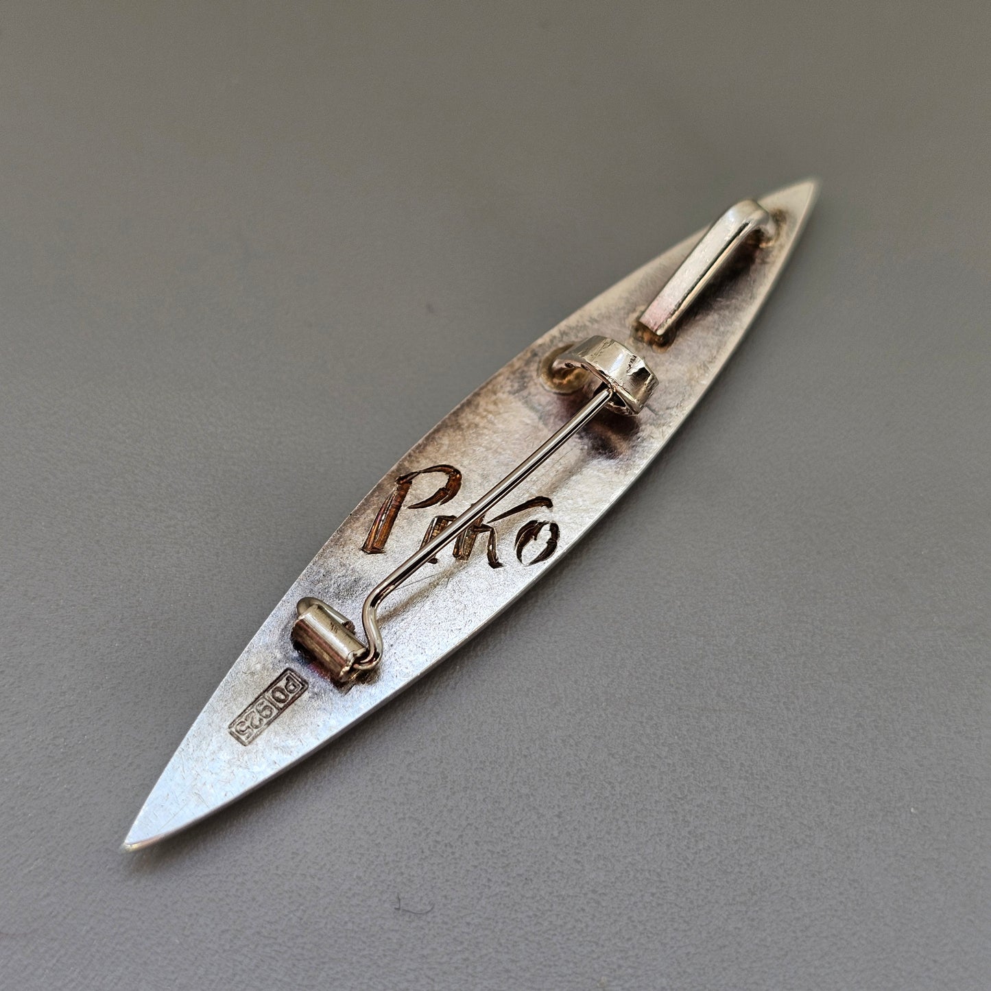 Contemporary Platinoro Finnish Sterling Silver White Enamel Brooch / Pendant Marquise Design