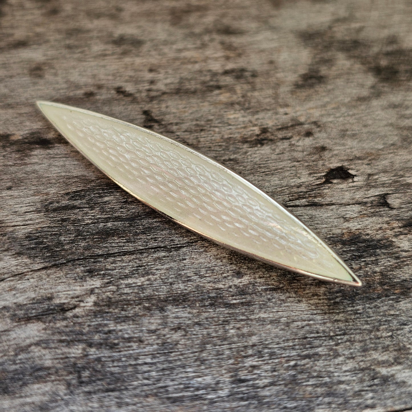 Contemporary Platinoro Finnish Sterling Silver White Enamel Brooch / Pendant Marquise Design