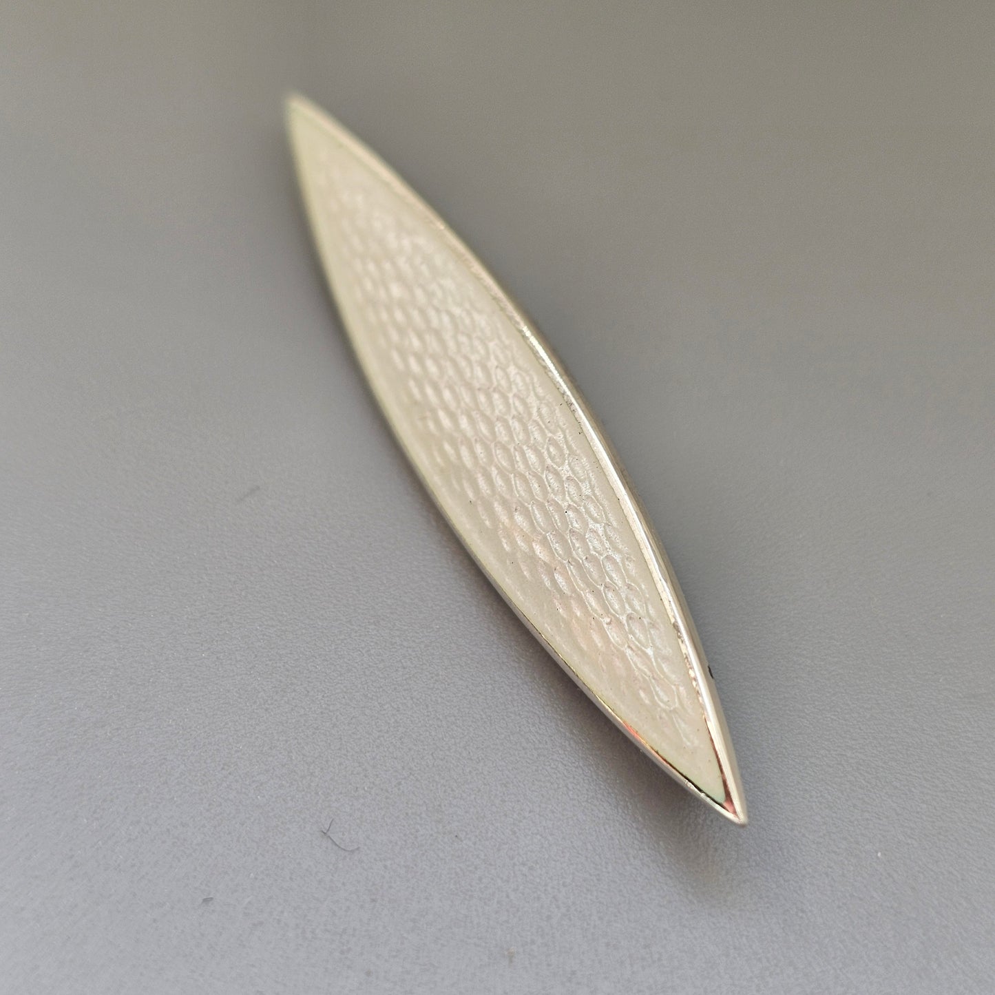 Contemporary Platinoro Finnish Sterling Silver White Enamel Brooch / Pendant Marquise Design