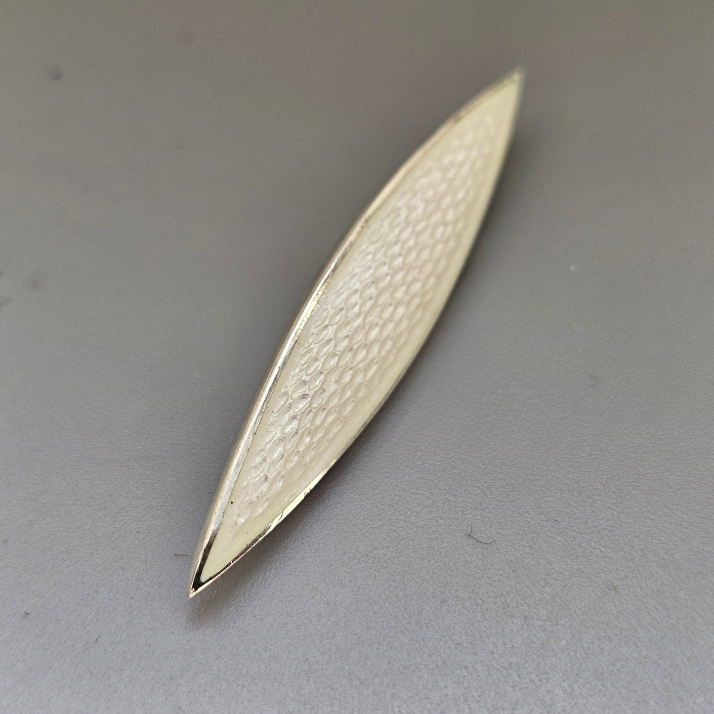 Contemporary Platinoro Finnish Sterling Silver White Enamel Brooch / Pendant Marquise Design
