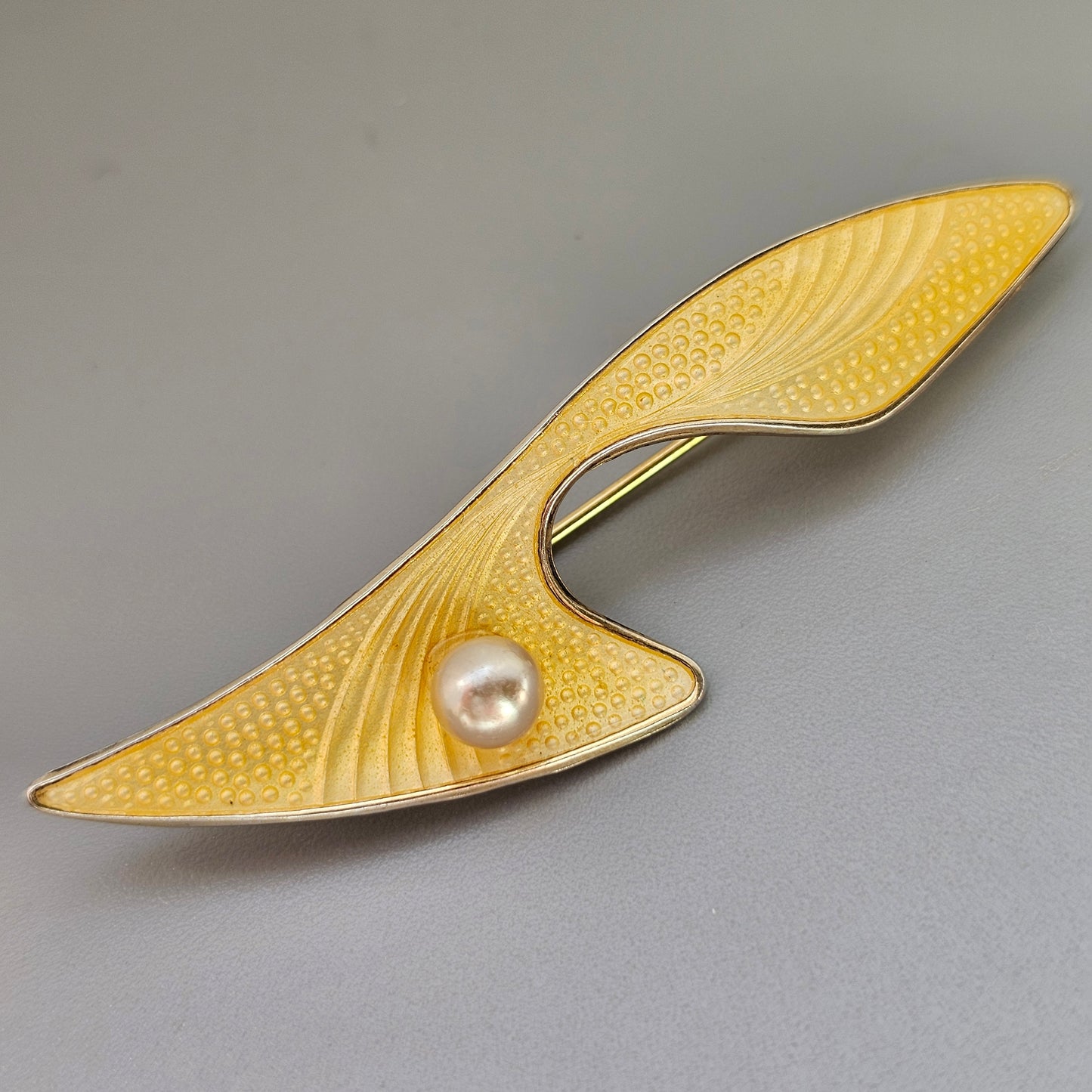 Vintage Norwegian Sterling Silver Yellow Enamel Brooch by Edelmetall Norway