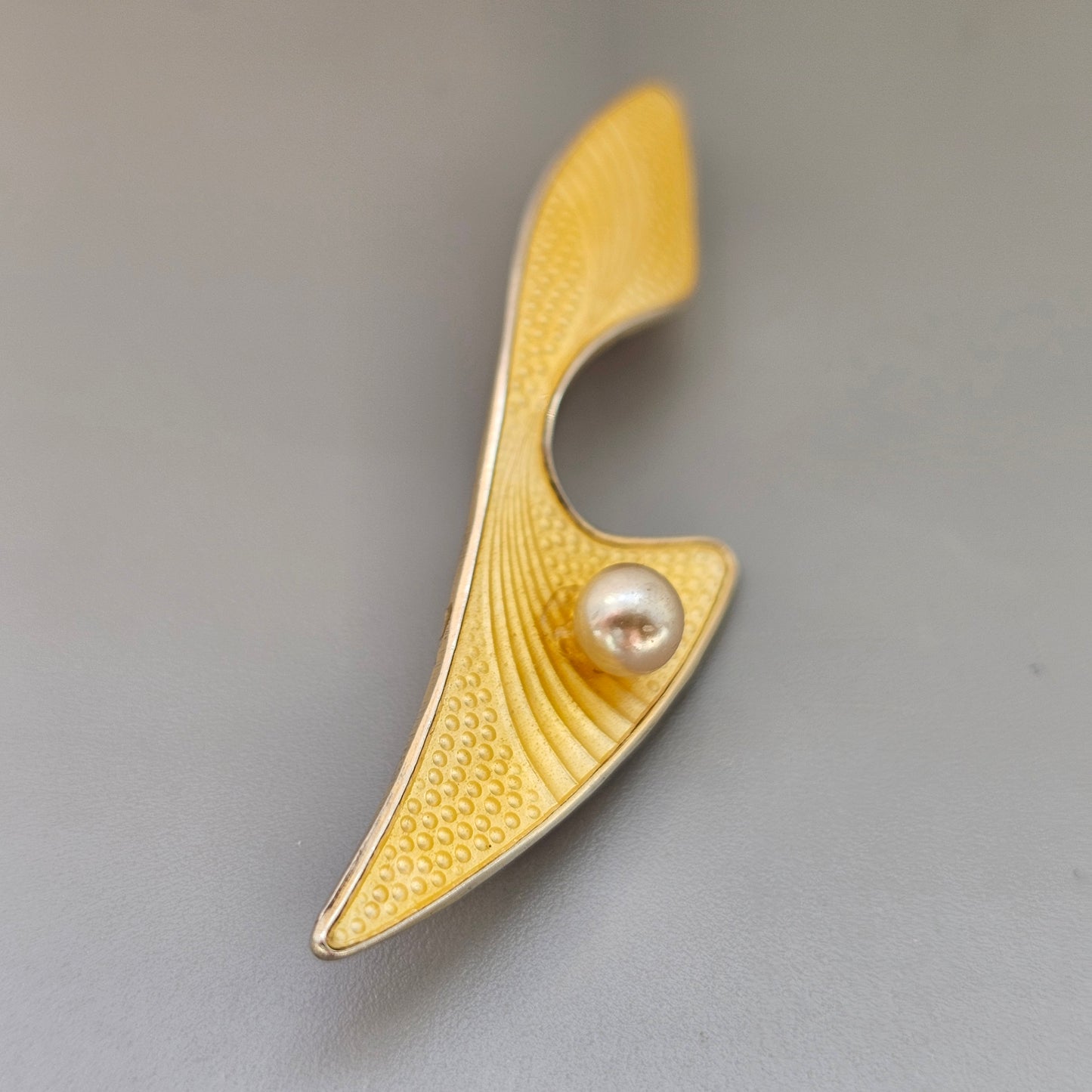 Vintage Norwegian Sterling Silver Yellow Enamel Brooch by Edelmetall Norway