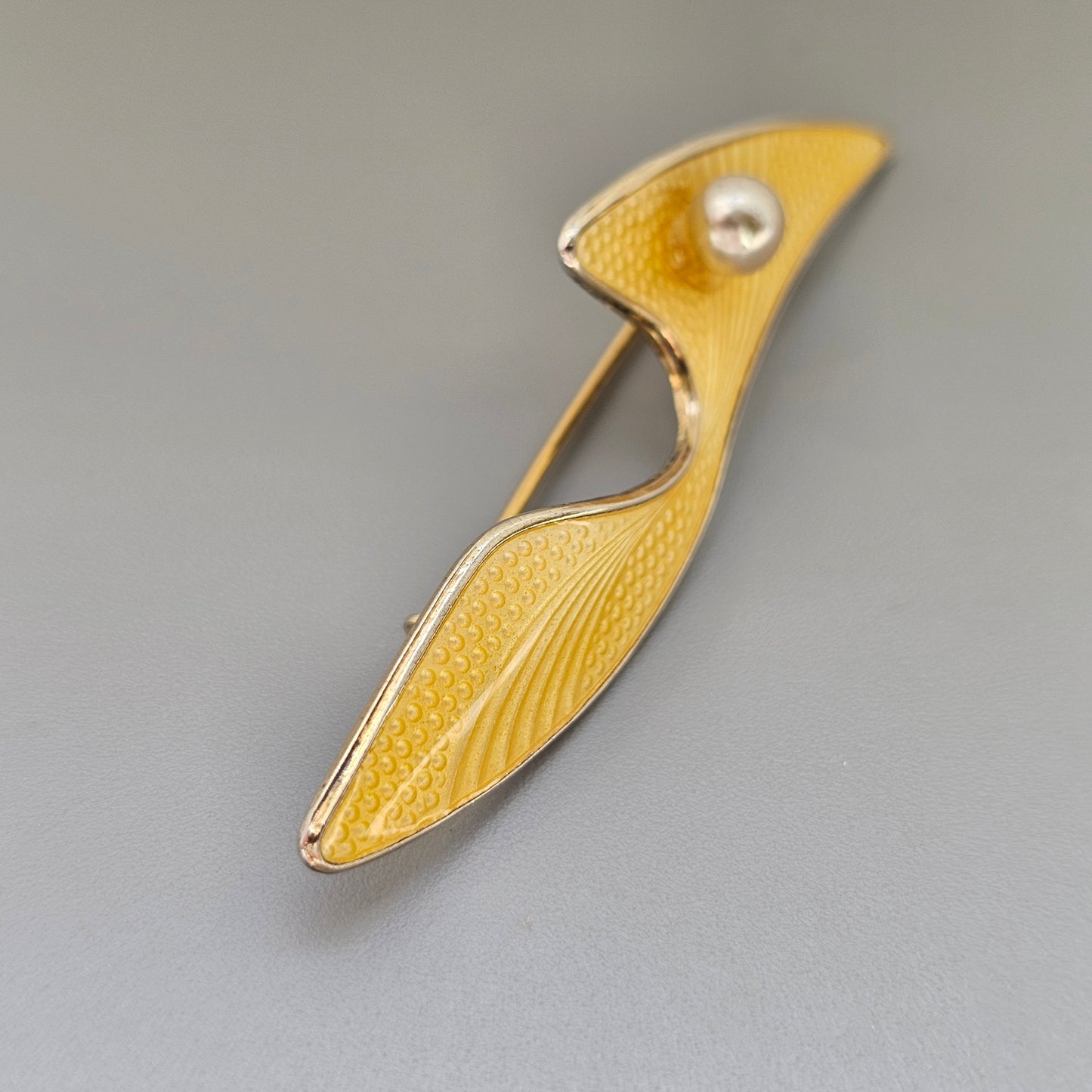 Vintage Norwegian Sterling Silver Yellow Enamel Brooch by Edelmetall Norway