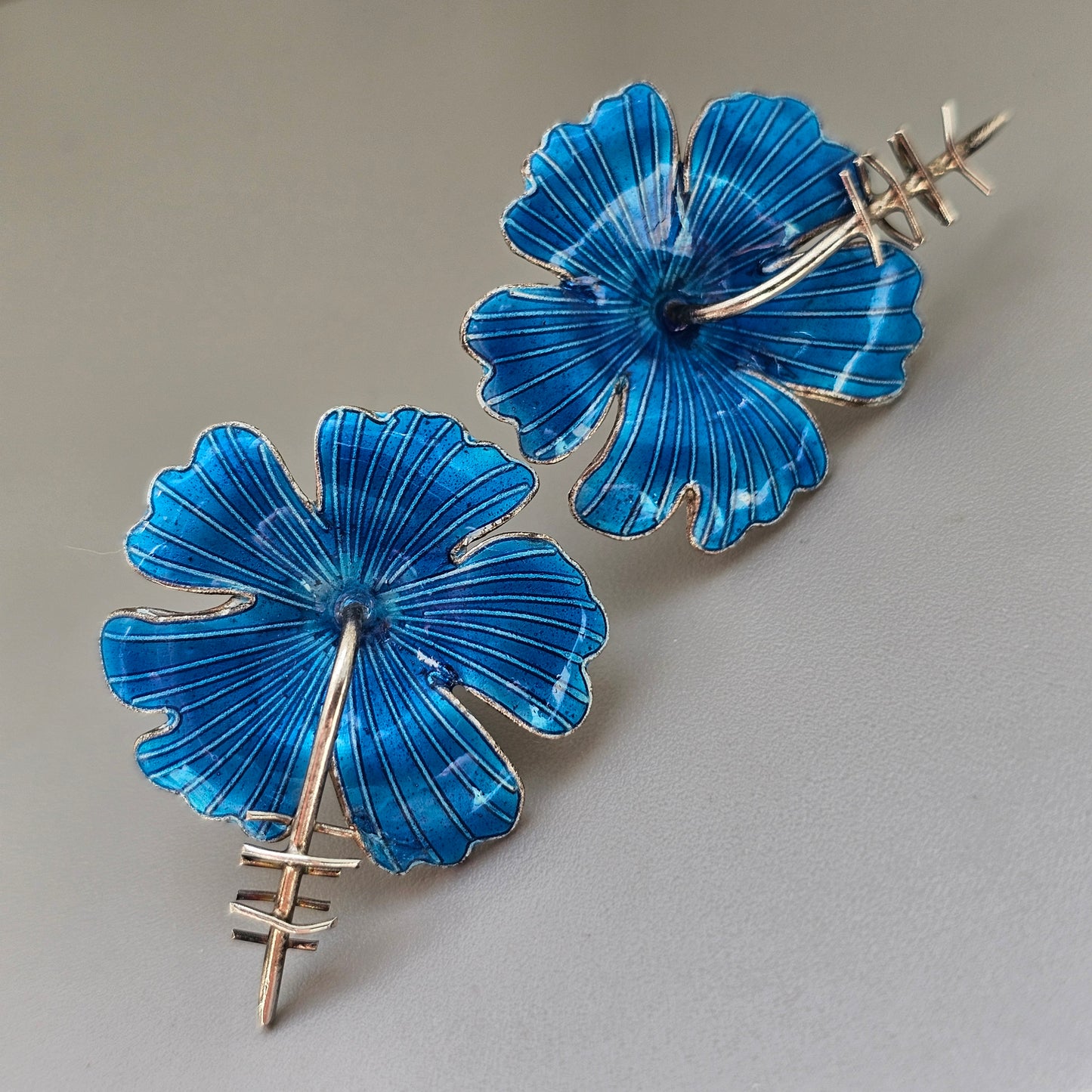 Vintage 1970s 1980s Sterling Silver Blue Enamel Flower Stud Earrings