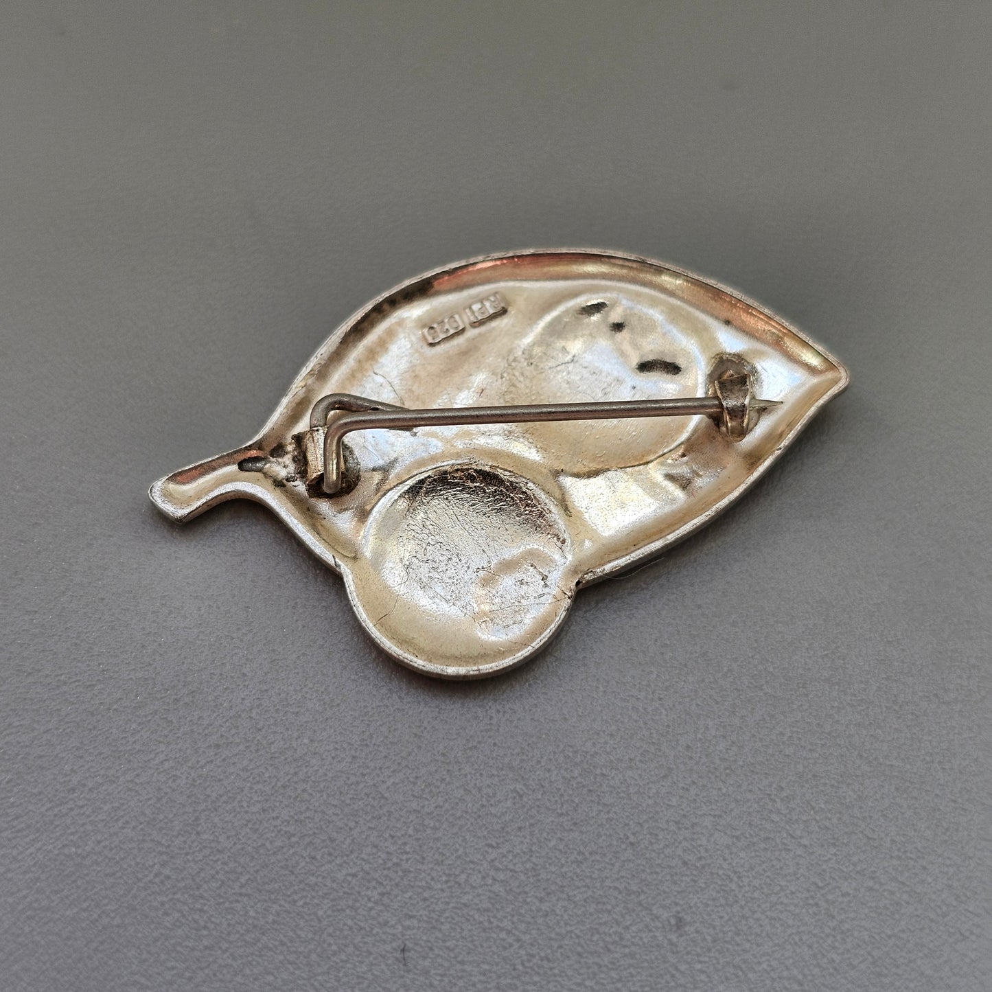 Small Finnish Sterling Silver & Blue Enamel Blueberry Leaf Brooch