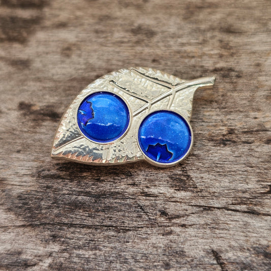 Small Finnish Sterling Silver & Blue Enamel Blueberry Leaf Brooch