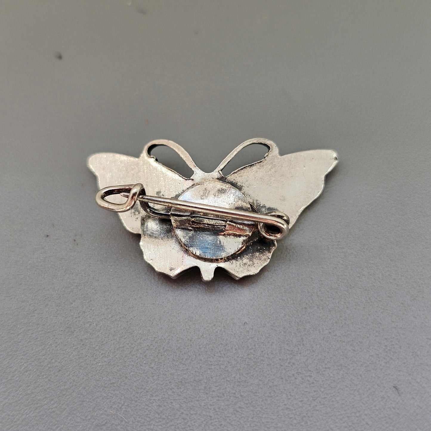 Small Vintage Silver Tone Pink Enamel Butterfly Brooch