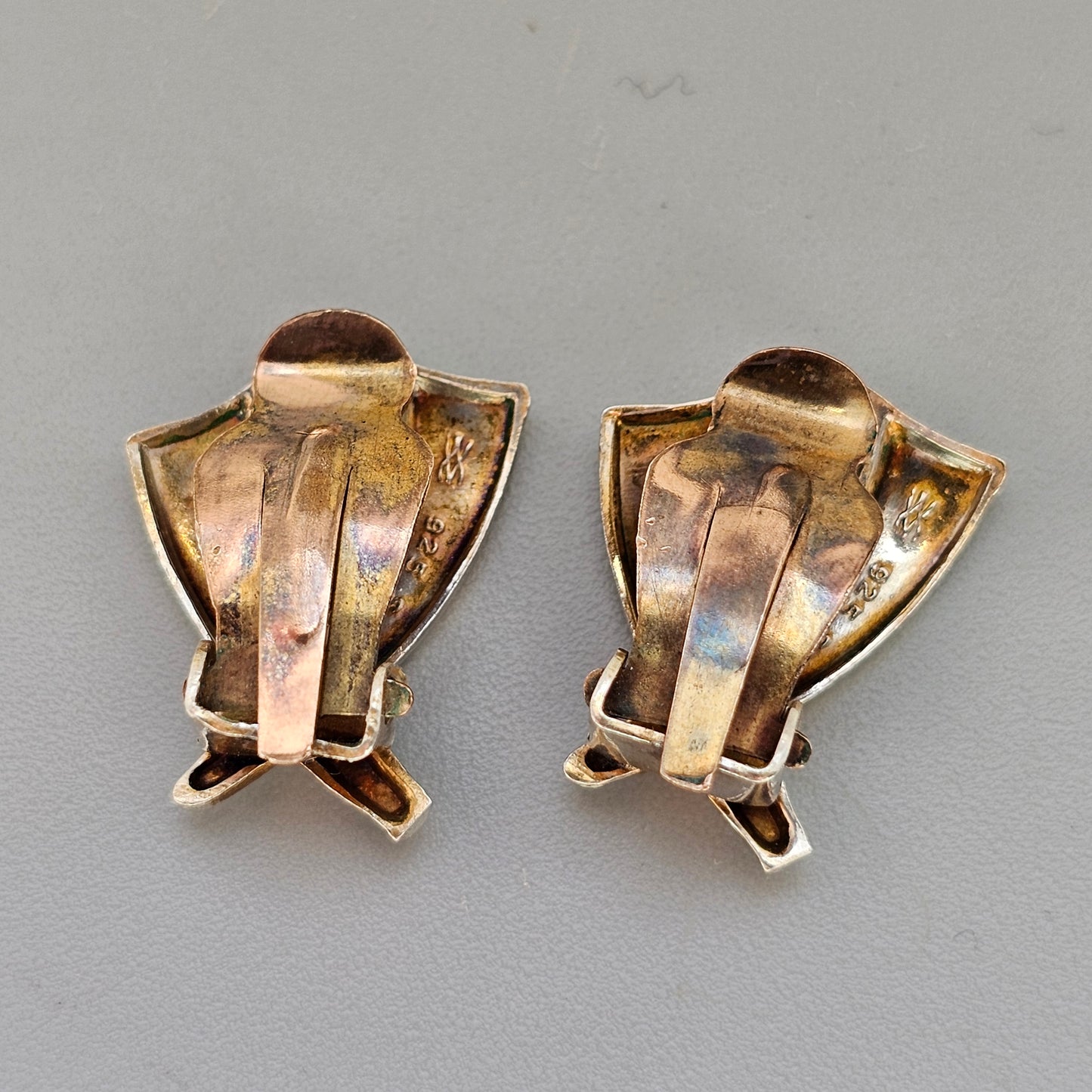 Vintage Norwegian Sterling Silver White Enamel Clip On Earrings by Aksel Holmsen