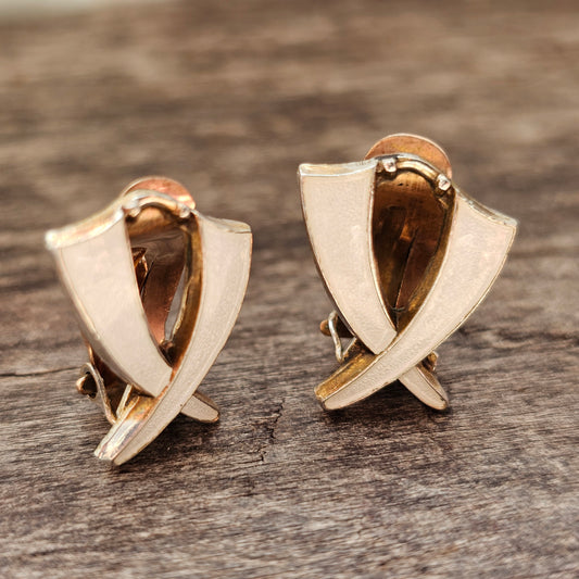 Vintage Norwegian Sterling Silver White Enamel Clip On Earrings by Aksel Holmsen